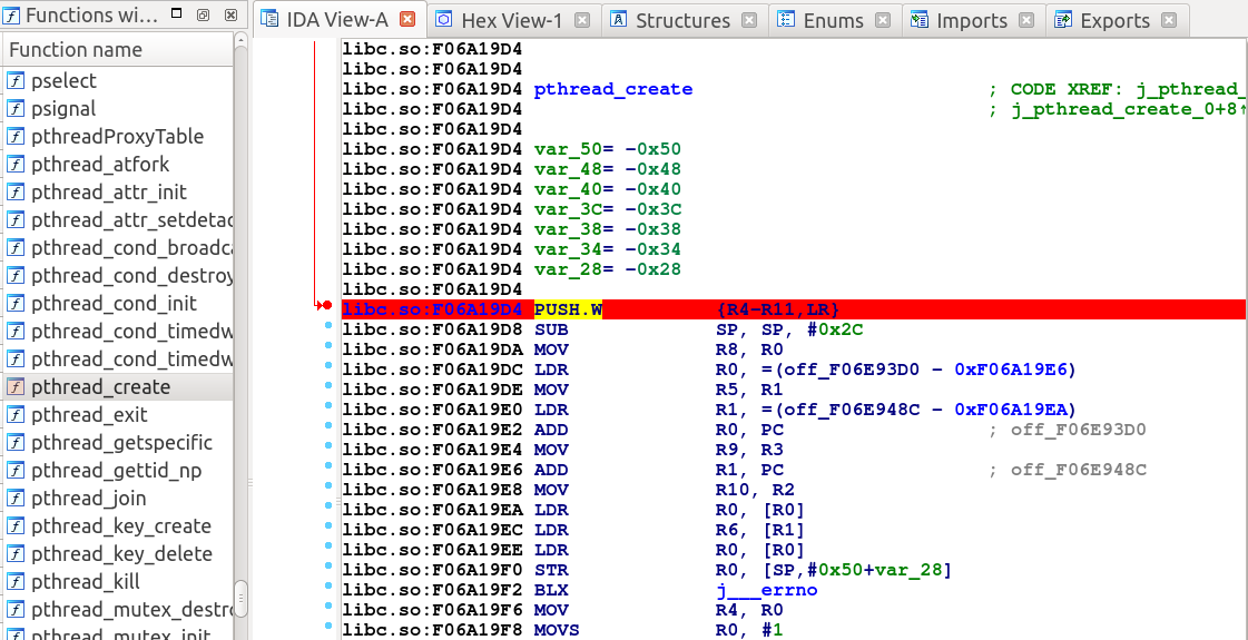 Breakpoint on pthread_create